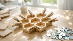 Så gör du en lyxig hexagonväggdekor med träbrickor och spegelstickers