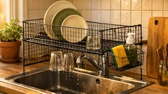 Bygg ett diskställ över diskhon med trådnät och buntband – perfekt för små kök
