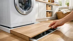 Så döljer du utrymmet under tvättmaskinen med en måttanpassad täckskiva