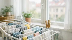 Få nästan dubbelt så mycket plats på torkstället med två tvättklämmor och ett kabelband