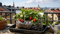 Odla jordgubbar i fryspåse på balkongen – så får du bär på 3,5 månader