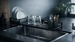 Så bygger du ett diskställ ovanför diskhon och frigör bänkyta i ett litet kök